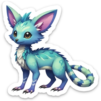 Rare realistic exotic pastel cute epic pretty beautiful handsome gorgeous aesthetic colorful vibrant Vernid-Trico-species-Fakemon-creature by LiLaiRa, 4 legs, 1 tail, random markings, (full body) sticker