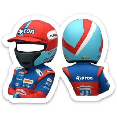 Aytron senna. Blue hat, red racing suit sticker