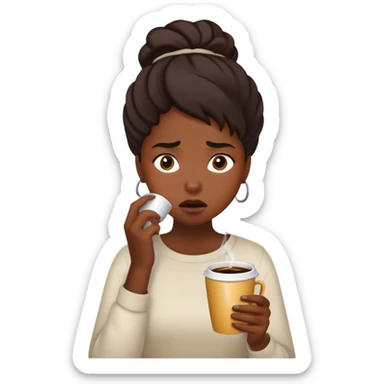 black girl with coffe and cant get it opened looking flustered  sticker