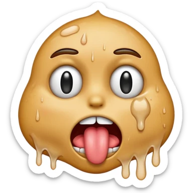 Generate a distressed and sweaty emoji with white tears dripping off of its tongue sticker