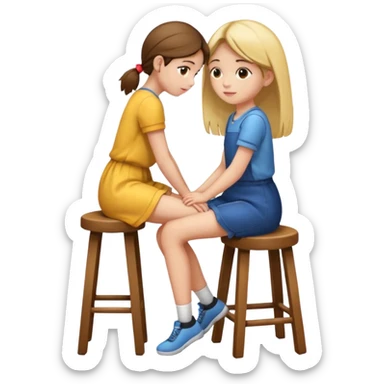 a girl is sitting on a stool seeing whole body on right side sticker