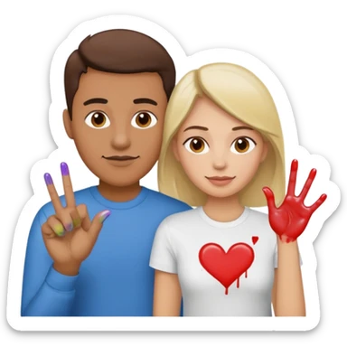 a couple the man has a shirt that says i love to finger paint and the womans shirt says am paint sticker