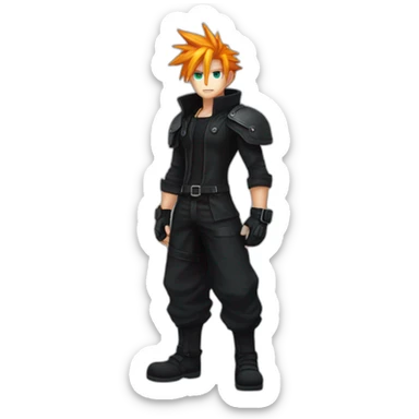 cloud strife with orange hair. Black clothes full body  sticker