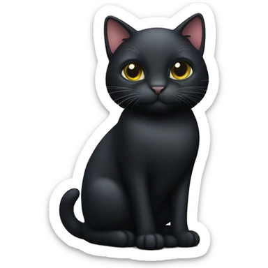 black cat that has  pollywog tail sticker