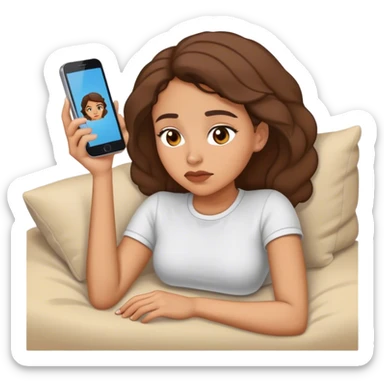 lightskin lady laying down scrolling on her phone bored sticker
