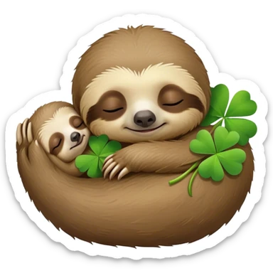 baby sloth sleep and four leaf clovers  sticker