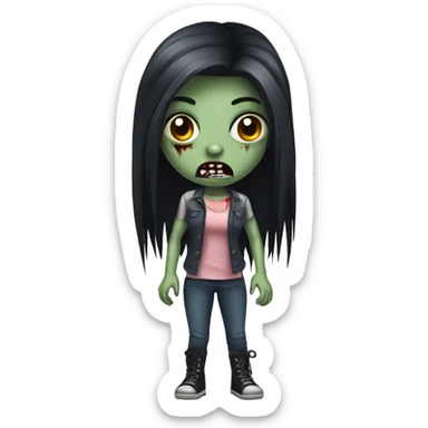 girl zombie with black long hair with teeth and serious face  sticker