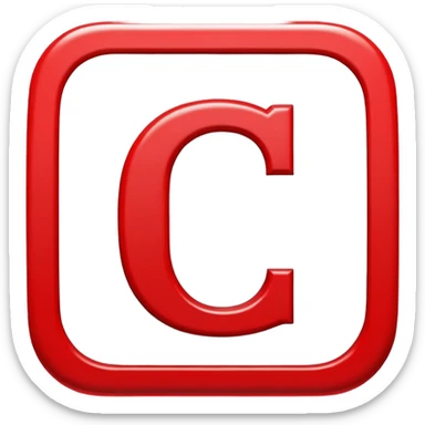 A bold white capital letter "C" in the exact same font and style as the 🅱️ emoji, centered inside a red rounded square, flat emoji design, glossy shiny light reflection on the top left, clean and simple, transparent background, no extra elements sticker