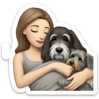 White girl brown long hair sleeping with a schnauzer  sticker