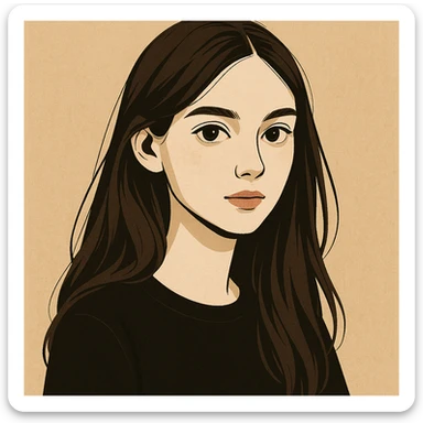 pale skin girl with long brunette hair and brown eyes, modern illustration style sticker
