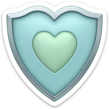 Simple shield icon with a small heart in the center, pastel blue and green, symbolizing protection from stress. sticker