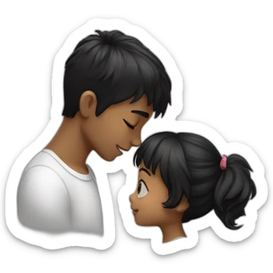 Boy black hair kissing girl black hair both are wearing black sticker