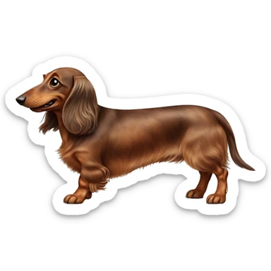 cheerful long-haired brown marble dachshund in full height on the side sticker