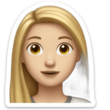 white girl with light brown straight long hair and apple laptop sticker