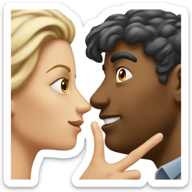 a woman touches a man's nose sticker
