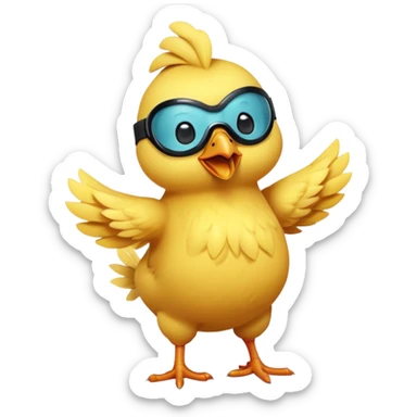 a yellow Chicken in an eye mask doing the chicken dance fast, seamless loop, sticker
