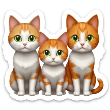 3 tiny different coloured short haired cats including a dark grey and white cat with green eyes,and  a ginger and white with orange eyes and a brown tabby and white with hazel eyes sticker