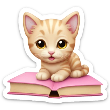 Kitten on top of a closed light pink book sticker