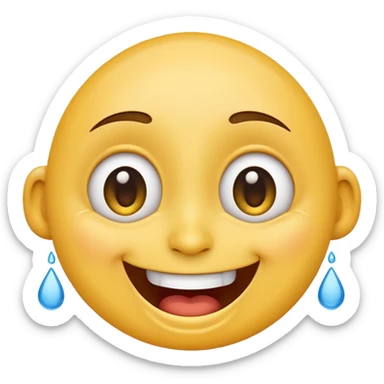 Emoji, laughing face with tears of joy exactly from eyes, wide smile, big eyes sticker