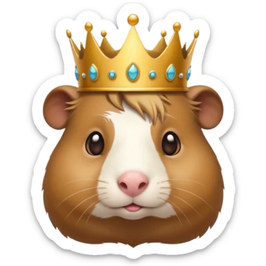 almighty guinea pig god with a mole on the left cheek, golden crown, emoji style sticker