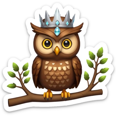 Owl with crystal crown — wise, glowing eyes sticker