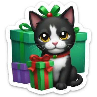 Black cat Christmas present sticker
