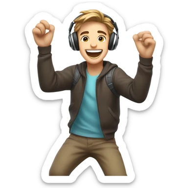 Caylus the YouTuber celebrating because he won a video game sticker