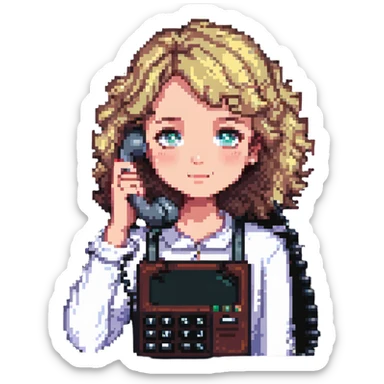 girl with light slightly curly hair talking on the phone sticker