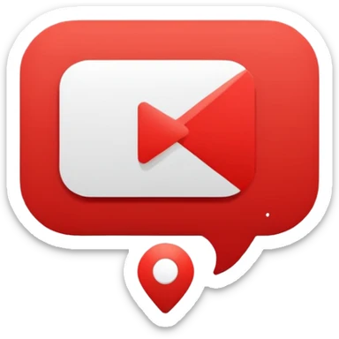 Minimal design featuring a red speech bubble that contains a white play button. On a white background, no text. Suggests intelligent conversation about video content. Clean, modern and tech-oriented sticker