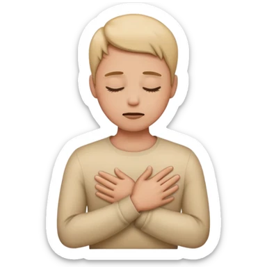 Make an emoji of a person or animal that’s politely making a “no thanks” gesture like refusing a food or drink or something. Make sure the emoji includes both body and hand and not just hand. One hand should be empty and the other hand should be on the person’s chest. Eyes should be closed. sticker