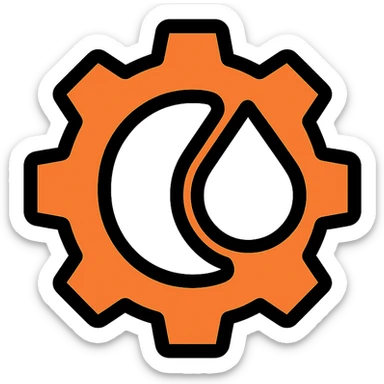 tech startup vibe logo for a Rust parser for Shopify's Liquid, abstract gear merged with a droplet, orange, black, and white colors sticker
