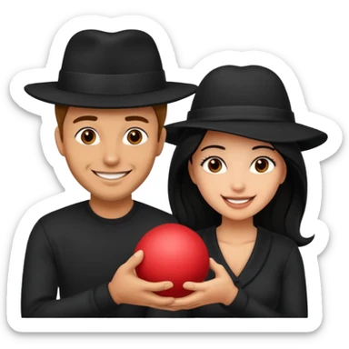 Man wearing black hat smiling superstitious woman squeezing his balls sticker