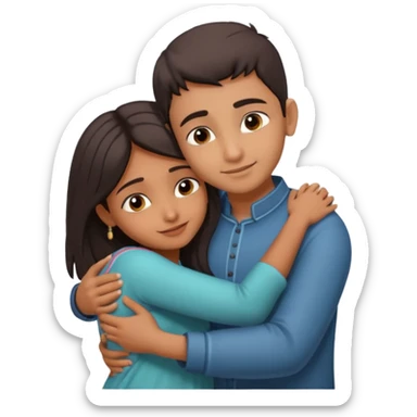 indian boy hugging indian girl from behind... boys hand down near navel of girl... boys head on the shoulder of girl... hugging tight.. more romantic sticker