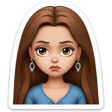 sad pretty bratz baddie, long brown hair sticker