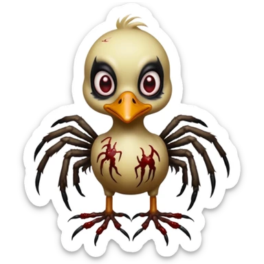 Zombie duckling with spider legs horror bloody eyes sticker