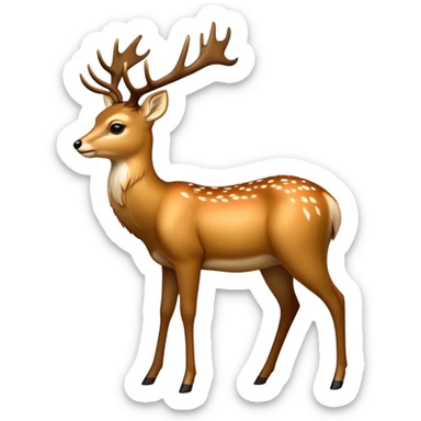 cinematic-[deer]-realistic-full-body-standing on all fours-emoji,-tail-tucked-close,-head-tilted-dramatically,-sleek-[fawn]-fur,-simplified-yet-realistic-focused-features,-highly-detailed,-glowing-with-an-almost-sarcastic-glow big antlers sticker