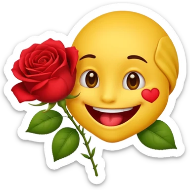 Normal emoji yellow biting a rose flower  sticker