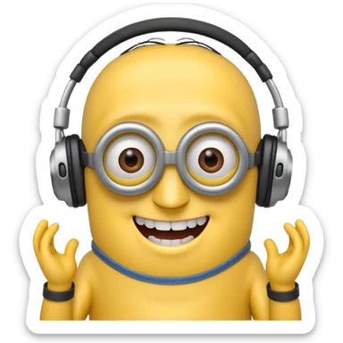minions with headphones smiling teeth showing sticker
