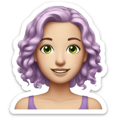 white girl with green eyes and freckles and lavender hair with pink tips smiling  sticker