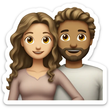 Brunette girl with wavy hair hugging blond boy whit a beard lovingly couple sticker