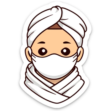 white man with a facial mask and towel at a spa sticker