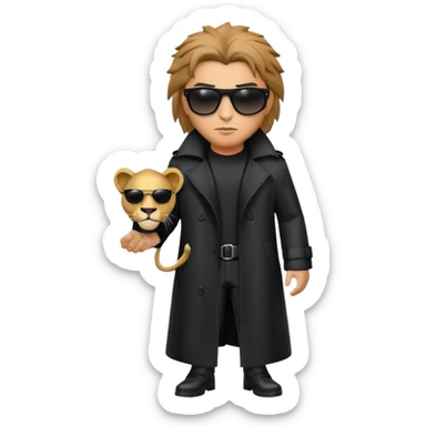 Matrix-inspired Neo with a lion's face, black trench coat, sunglasses sticker