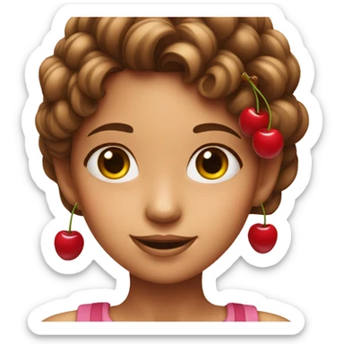 a girl with a square holds cherries near her ears sticker