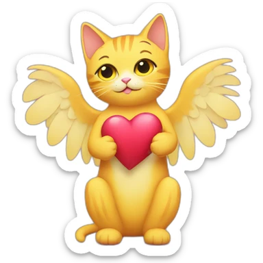 yellow cat with heart in her hands with wings sticker