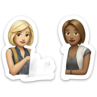 2 european female designers with laptop sticker