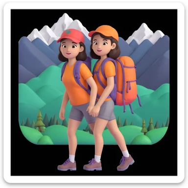 girl back packing mountains in background, close up pose sticker