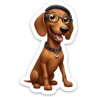 smiling boy with Weiner dog djing sticker