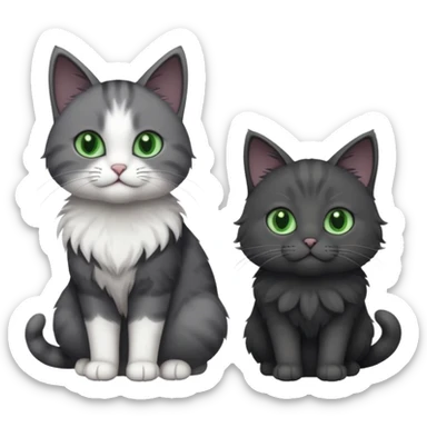 one dark grey and white cat and one completely solid dark grey cat with green eyes and only white paws sticker