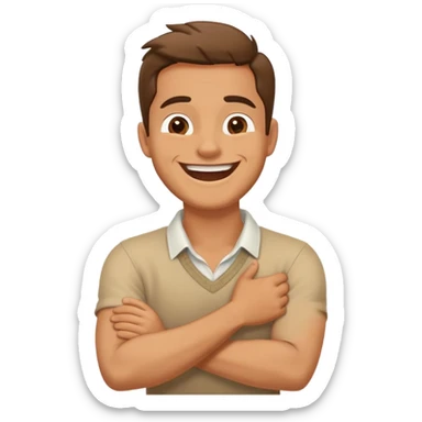 Arms crossed holding neck and laughing man  sticker