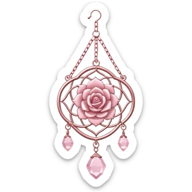 Rose-pink-metal-chained rose-quartz-crystallic romantic delicate fine pretty suncatcher  sticker